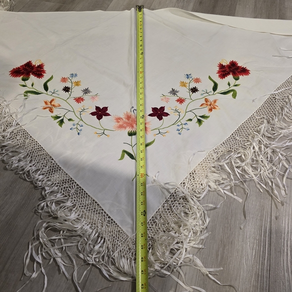 Embroidered Floral Fringe Wrap / Shawl - Picture 3 of 7
